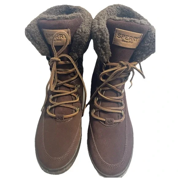 Sperry Women's Boots Torrent Lace Up Brown Leather Faux Fur Trim Winter Size 9.5 - Picture 2 of 16
